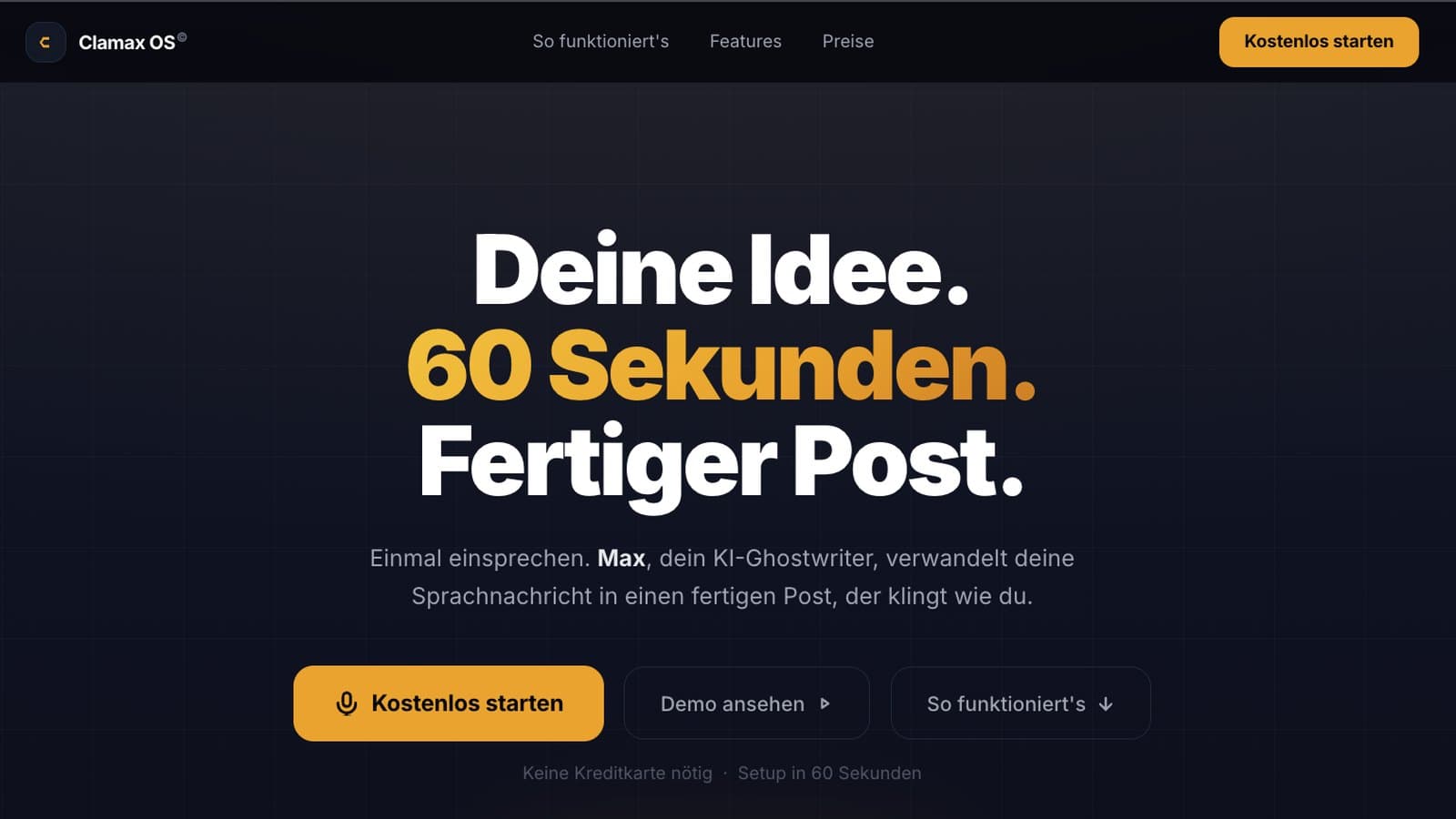 Screenshot: Landing Page für KI-Ghostwriter