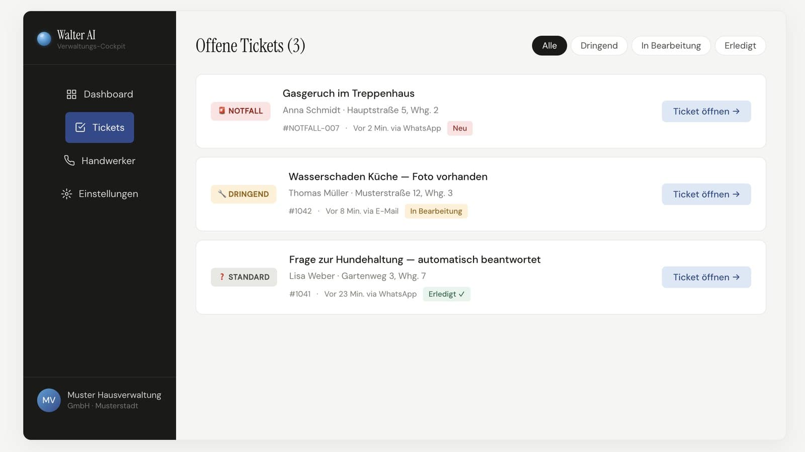 Screenshot: KI-Assistent für Hausverwaltungen